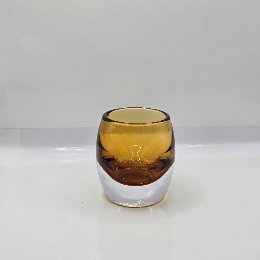 Crate & Barrel Heavy Glass Amber Topaz Glass Votive Candle Holders Poland 3